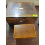 A Victorian walnut jewellery box and a 19th century mahogany tea caddy