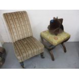 Small furniture to include a Victorian nursing chair, a modern mahogany stool and an early 20th