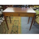 A reproduction mahogany inlaid side table with two small drawers