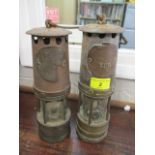 Two Hailwood brass and steel safety miners lamps