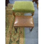 An early 20th century walnut framed stool on cabriole legs, together with an oak framed stool