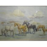 H J Butler - horses in a landscape, watercolour, signed lower right corner, 12" x 19"