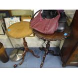 A small early 20th century mahogany, snap top circular, occasional table with a pie crust rim,