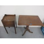 A George III mahogany pot cupboard and a Victorian mahogany pedestal table, 30" h, 30" w