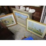 Three framed and glazed French prints to include Les Herbes du Rivage by A Bournie and a Monet print