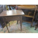 A mid 20th century three tier oak tea trolley on castors, together with a 19th century oak