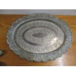 A Malaysian silver coloured metal tray with leaf engraved decoration, 13" x 10", 430g