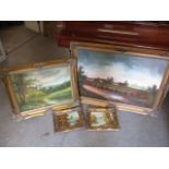 Four gilt framed woodlands scenes, some signed