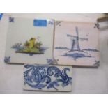 Three 19th century Delft tiles