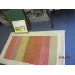 A modern John Lewis woollen rug, together with a folding card table and a watercolour depicting a