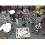 A mixed lot of white marble, black items to include candlesticks, place mats, together with candle