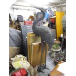 A modern patinated bronze model of a crane, 72" h