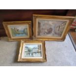 Three oil on canvas depicting urban scenes, in gilt frames, possibly Parisian scenes