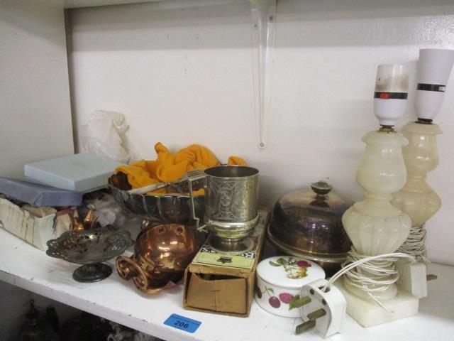 A mixed lot to include silver plated cutlery, table lamps and other items