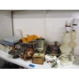 A mixed lot to include silver plated cutlery, table lamps and other items