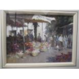 James Longueville - pastel entitled Dried Flower Stall, 14 1/2" x 10 1/2", framed