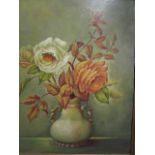 Shirani - a vase of roses, still life oil on canvas, singed lower left corner, 19 6/8" x 15 1/2",