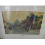 E C Quayle - watercolour depicting a village scene, 17" x 11", framed