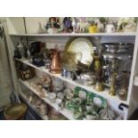 Metalware to include copper, brass and silver plated trays, jugs, a Grecian urn, a Samovar and other