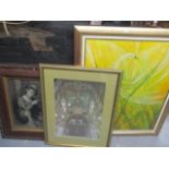 Three pictures to include Christine Lalitte, oil on panel abstract, signed to lower left corner, 31"