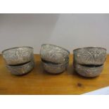 A set of six Malaysian silver coloured metal bowls with embossed decoration, 4 1/2" dia, 466g
