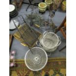 Mixed metalware to include decorative wired chickens, cane trays, leather compartments boxed