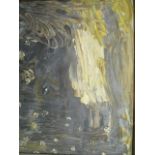 A 20th century oil on board painting, abstract landscape with flowers, 11" x 14", mounted in a