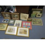A mixed quantity of Victorian and later watercolours, various prints, a map of Bohemia and others to