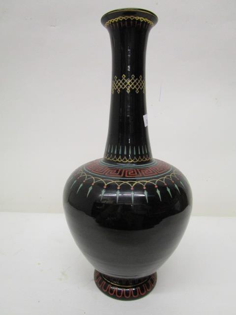 A late 19th century Harrach black glass bottle vase with single handle and enamelled decoration of a - Image 4 of 10