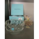 A Tiffany & Co pressed glass bowl decorated with a band of apples around the rim, boxed and a