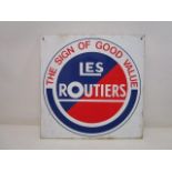 An enamelled advertising, double sided signed for Les Routiers The Sign of Good Value, 15 1/4" x