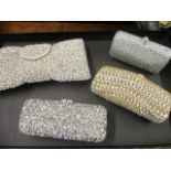 Four good quality crystal and bead clutch bags with detachable shoulder straps, one by Amishi