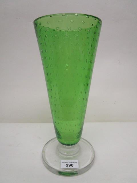 Keith Murray for Royal Brierley, a green glass vase with internal controlled bubble decoration on - Image 2 of 2