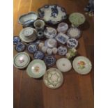 Mixed early 20th century blue and white china, together with green banded china to include fruit