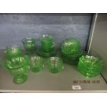 A depression vintage green glass tea set and tableware, twenty-seven pieces