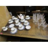 A Royal Crystal Rock set of nine large wine glasses and four smaller wine glasses, along with a