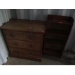 An early 20th century oak three drawer chest, together with a small pine bookcase