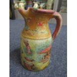 F.Cartes 79, a painted pottery jug depicting harvest scenes 7.5" H