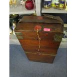 A 19th/early 20th century mahogany campaign silver box with brass plaques, red wax seals and leather