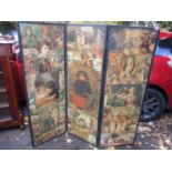 A Victorian three-fold scrap work screen 63"h