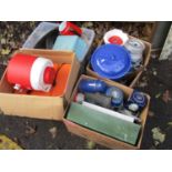 A mixed lot to include a vintage picnic set, kitchen items, dressing table items and other items
