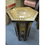An early 20th century Middle Eastern mother of pearl inlaid, small occasional table, 18 1/2" x 11