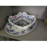 A Meissen onion pattern square bowl together with a blue and white platter