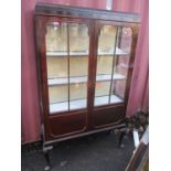 An early 20th century mahogany display cabinet on Queen Anne style cabriole legs 68 3/4"h x 44"w