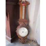 A Victorian oak carved barometer 36"h