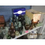 Mixed vintage glass bottles to include Bovril bottles, together with six Krosno etched hock