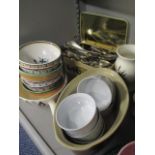 A mixed lot to include silver plated cutlery, Brentleigh ware, ramekins and one silver spoon 36g and