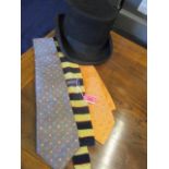 A vintage felt top hat, a vintage Liberty tie and 2 vintage Bvlgari seven fold ties