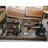 Four sewing machines to include a Frister & Rossman and three Singer sewing machines