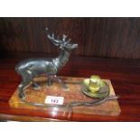 A mid 20th century table lamp in the form of a deer on a marble base A/F